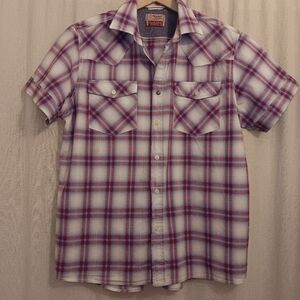 *SUPERBADSHIRT SBS Plaid Front Pocket Casual Button Short Sleeve Shirt Mens SZ M